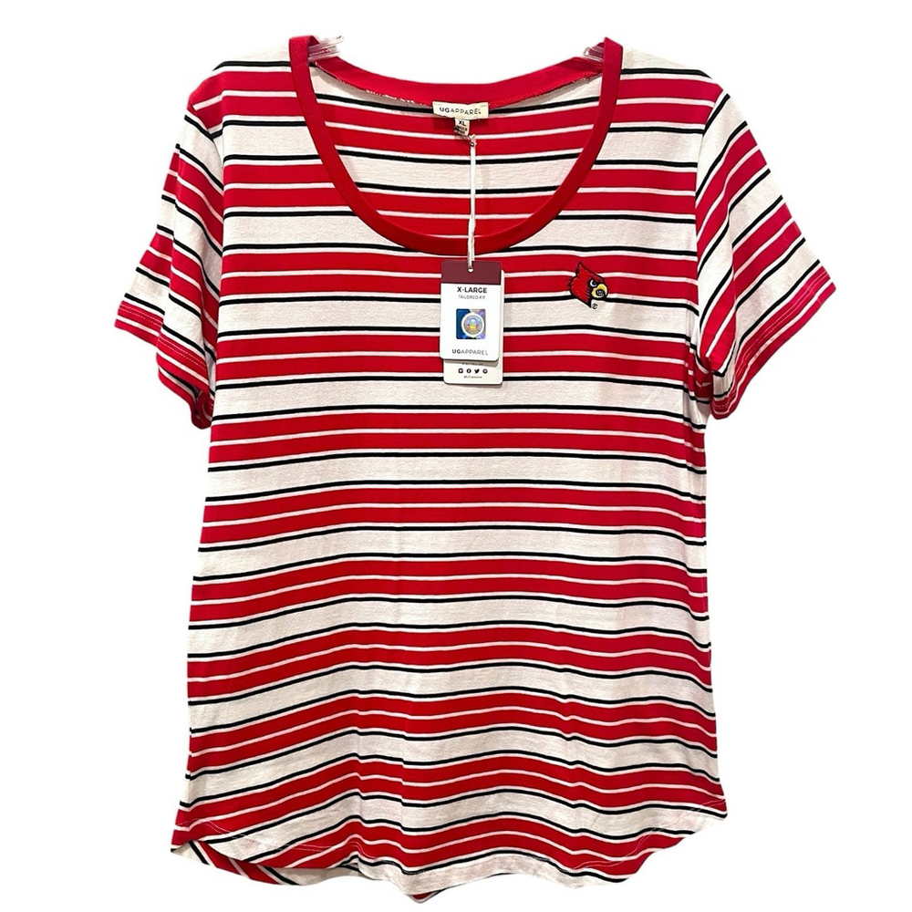 UG Apparel Womens Size XL Louisville Cardinals T Shirt Tailored Fit Striped NEW